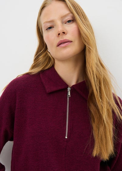 Burgundy Zip Collared Knit Jumper