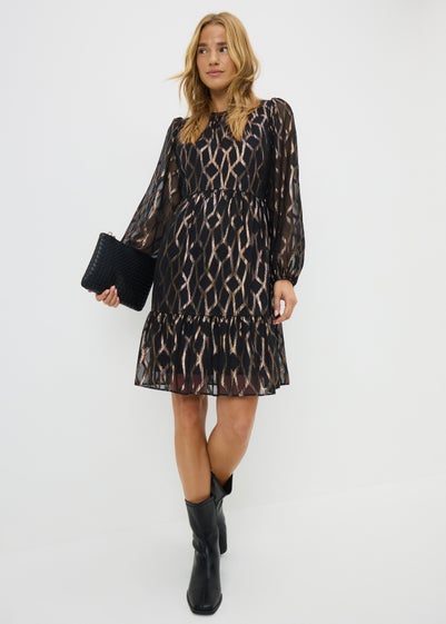 Gold Foil Mesh Mini Dress