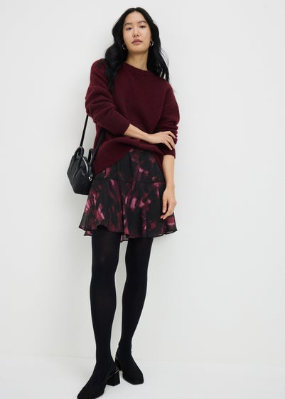 Black Printed Tiered Skirt