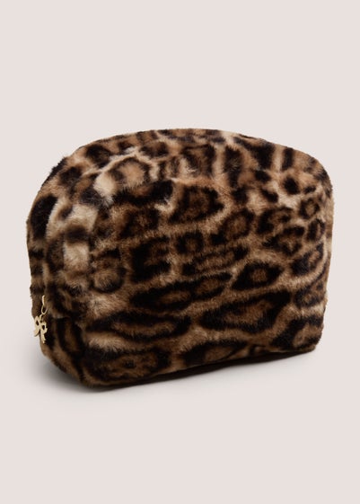 Fluffy Leopard Print Makeup Bag
