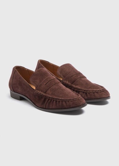 Brown Suede Ruched Loafers