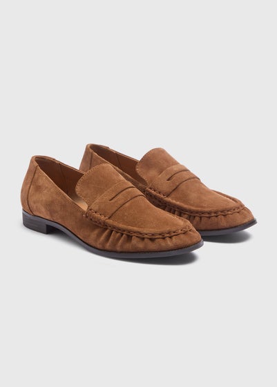 Tan Suede Ruched Loafers