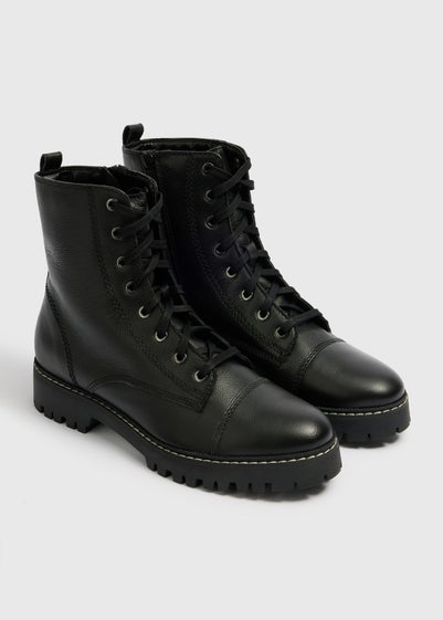 Black Lace Front Leather Boots