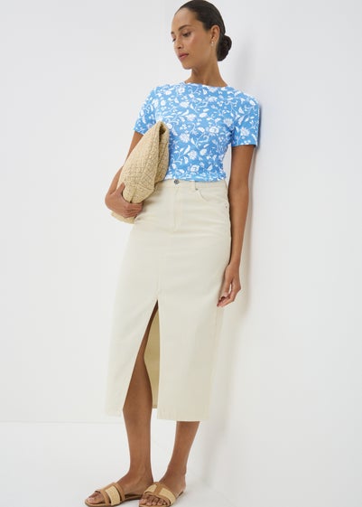 Blue Floral Print Fitted T-Shirt