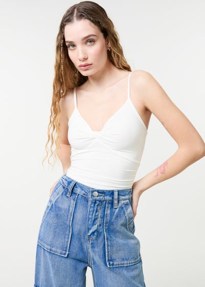 Pink Vanilla Ivory Slinky Twist Front Bodysuit
