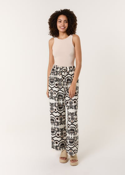 Blue Vanilla Ivory Printed Wide Leg Trousers