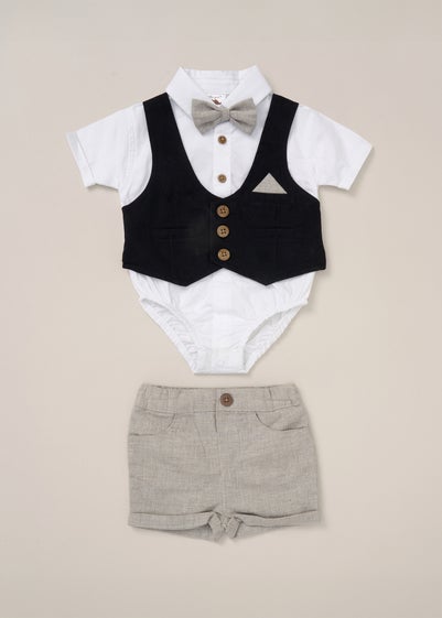 Little Gent Bodysuit Shirt with Mock Waistcoat Shorts Outfit Set (12-24 mnths)