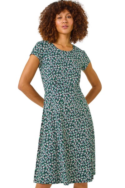 Roman Green Floral Printed Tea Dress