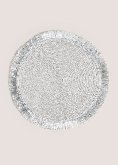 2 Pack Light Grey Celestial Fringed Placemats
