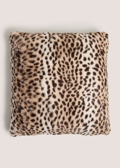 Brown Leopard Print Faux Fur Cushion