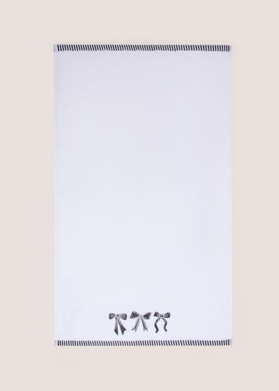 White Mono Bow Hand Towel