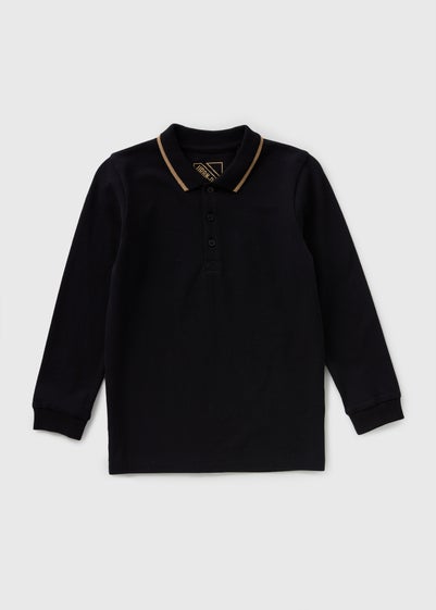 Boys Black Long Sleeve Casual Polo Shirt