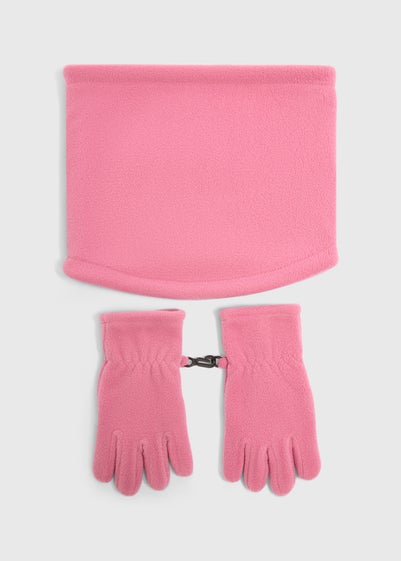 2 Piece Girls Pink Fleece Scarf & Glove Set (3-13yrs)