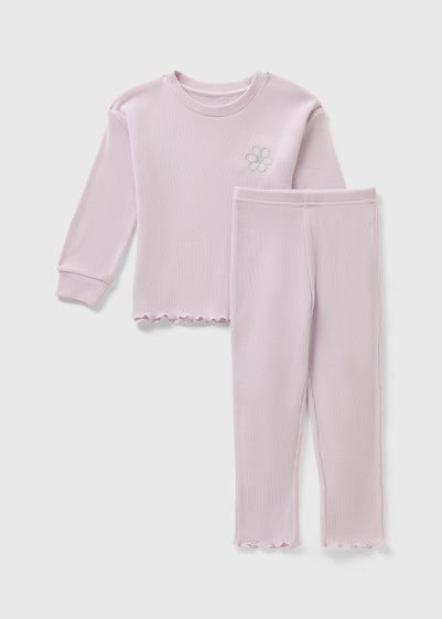 Girls Lilac Waffle Flower Pyjama Set (1-7yrs)