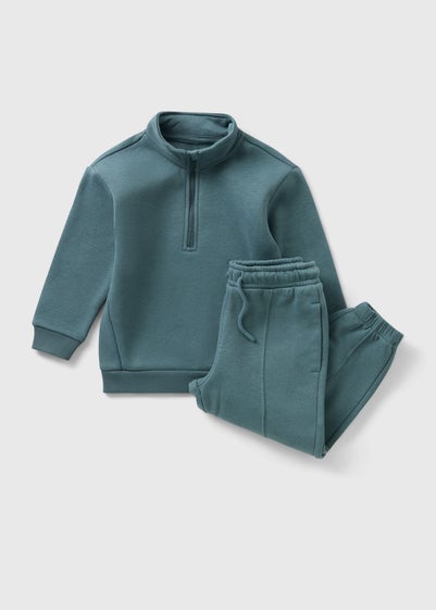 Boys Khaki Funnel Neck Sweatshirt & Jogging Bottoms Set (1-7yrs)