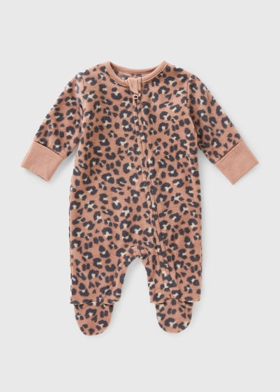 Girls Beige Leopard Print Fleece Sleepsuit (Newborn-23mths)