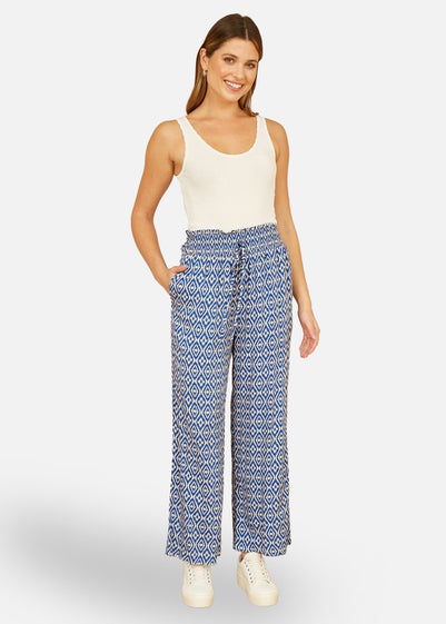 Yumi Blue Geo Print Relaxed Fit Trousers