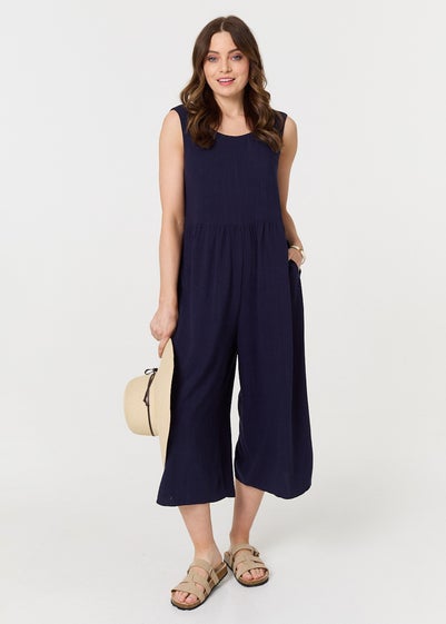 Izabel London Navy Relaxed Sleeveless Wide Crop Jumpsuit