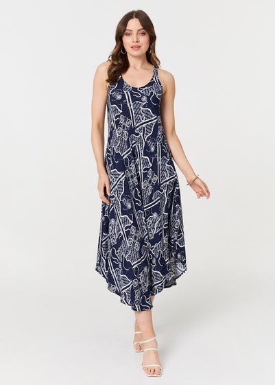 Izabel London Navy Abstract Sleeveless Swing Maxi Dress