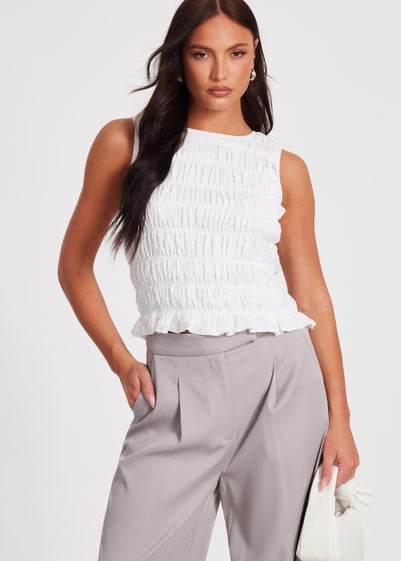 Quiz Cream Jacquard Gathered Top