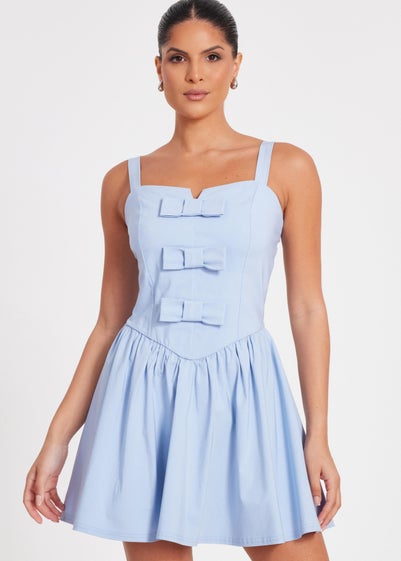 Quiz Blue Bow Front Mini Dress