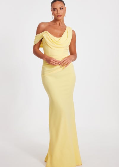 Quiz Lemon Asymmetric Cowl Neck Maxi Dress