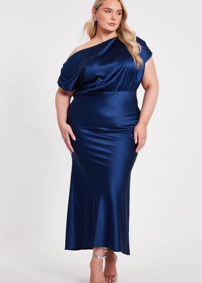 Quiz Navy Curve Satin Midaxi Dress