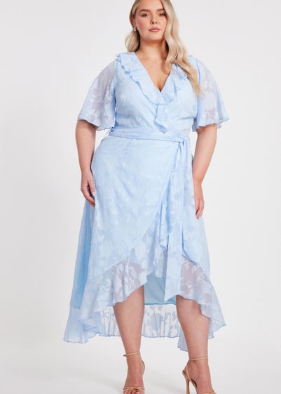 Quiz Blue Curve Jacquard Frill Midaxi Dress