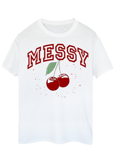 Brands In Messy Cherries White Boyfriend Fit Graphic T-Shirt