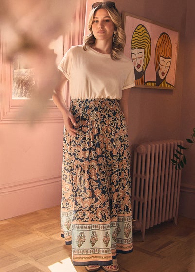 Izabel London Navy Floral Print High Waist Maxi Skirt