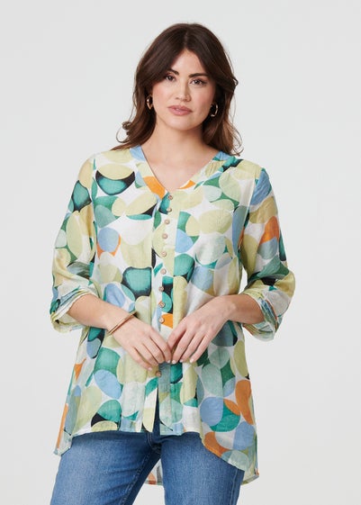 Izabel London Green Printed Curved Hem 3/4 Sleeve Blouse