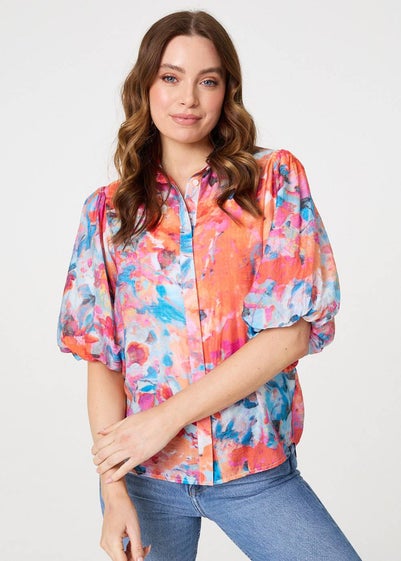 Izabel London Orange Abstract Print 1/2 Sleeve Shirt