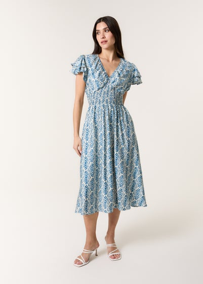 Blue Vanilla Blue Double Frill Shirred Midi Dress