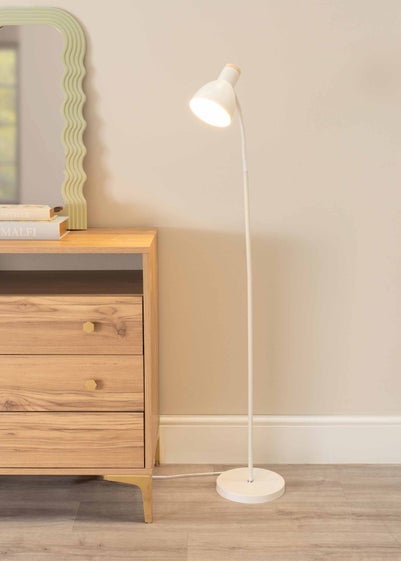 ValueLights Woody  White Floor Lamp with White Tapered Shade (130cm x 36cm x 22cm)