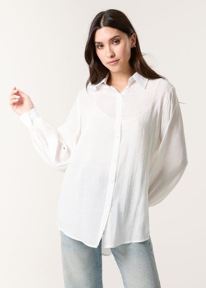 Blue Vanilla White Diamante Detailed Classic Shirt