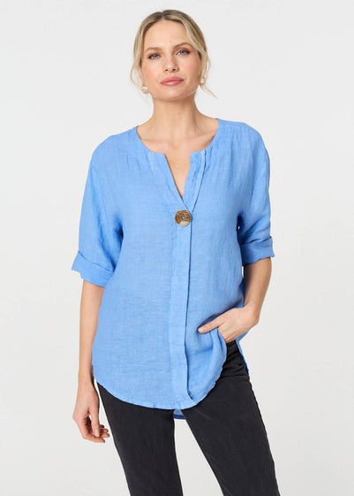 Izabel London Blue Button Detail V-Neck Blouse