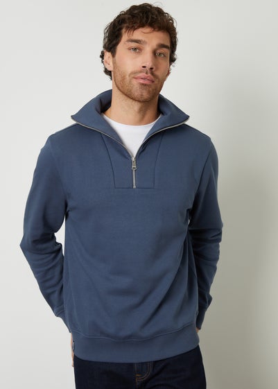 Threadbare Blue Quarter Zip Funnel Neck Sweatshirt