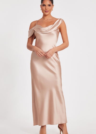 Quiz Cream Satin Drop Shoulder Maxi Dress