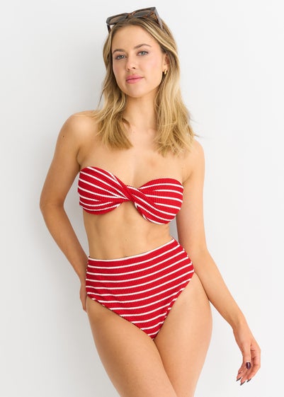 Gini London Red Textured Twist Front Stripe Bikini Top