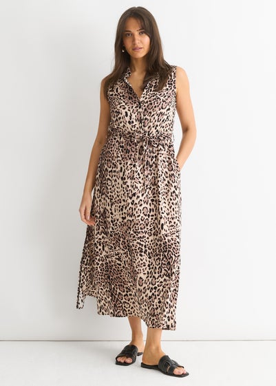 Gini London Brown Animal Print Pocket Detail Shirt Dress