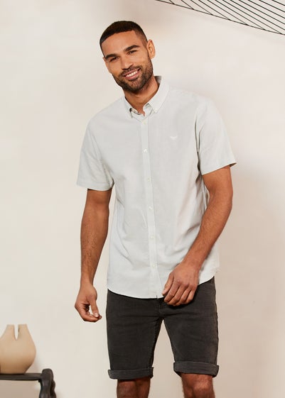 Threadbare Green Oxford Cotton Slim Fit Short Sleeve Shirt