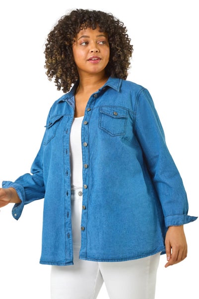 Roman Indigo Curve Button Through Denim Shirt
