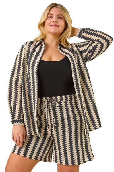 Roman Black Curve Zig Zag Woven Shirt