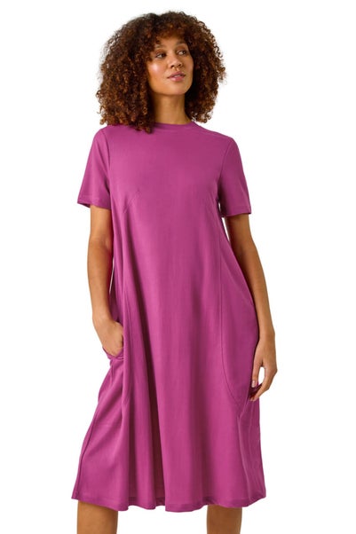 Roman Fuchsia Plain Stretch T Shirt Dress