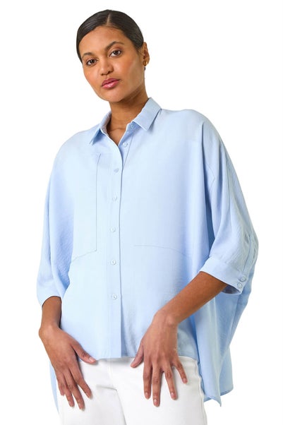 Roman Light Blue Boxy Relaxed Button Blouse