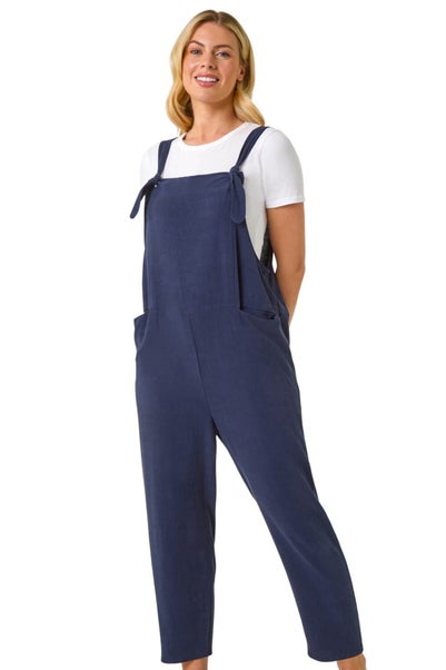 Roman Navy Petite Strap Woven Jumpsuit