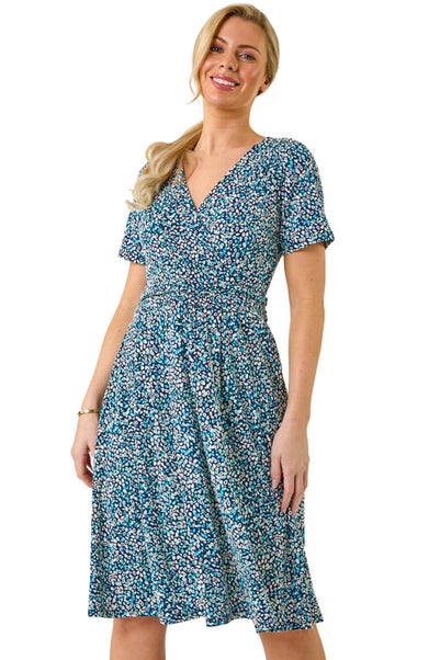 Roman Navy Petite Spot Puff Print Dress