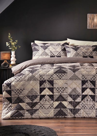 Black Mono Quilted Patchwork Duvet Set