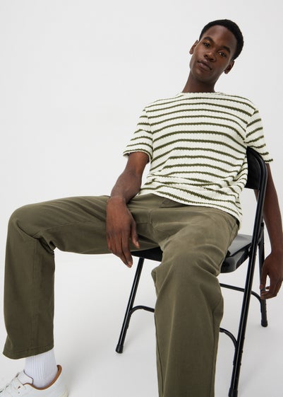 Khaki Crochet Striped T-Shirt