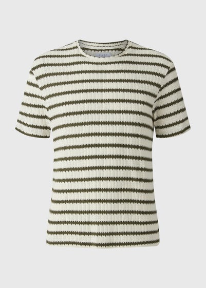 Khaki Crochet Striped T-Shirt